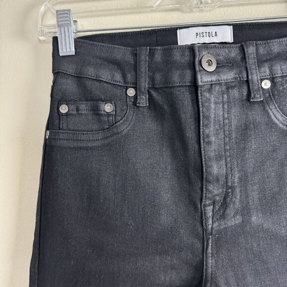 Pistola Jeans Womens Size 27 Aline Coated High Rise Skinny in Black Coated Onyx - Picture 5 of 16